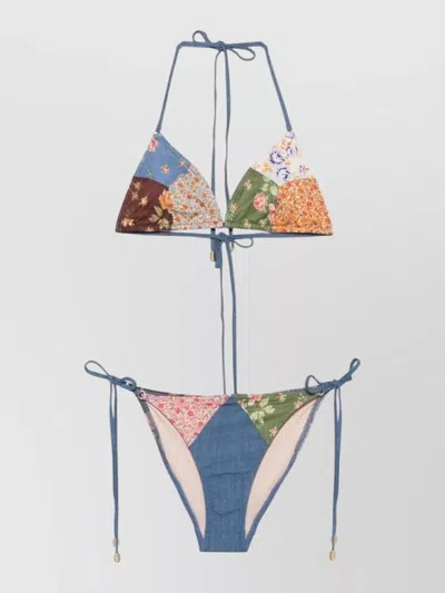ZIMMERMANN LUCKY PATTERN BIKINI SET BEADED TRIANGLE