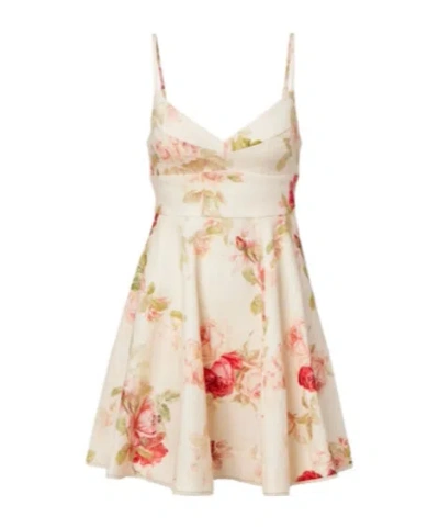 Zimmermann Lucky Picnic Floral Linen Minidress In Nude