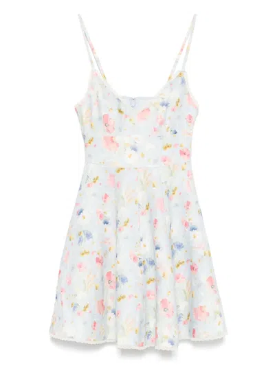 Zimmermann Lucky Lace-trimmed Floral-print Linen Mini Dress In Gray
