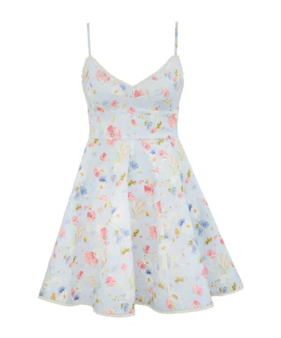 Zimmermann Lucky Lace-trimmed Floral-print Linen Mini Dress In Gray