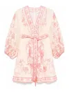 Zimmermann Beige Lucky Printed Mini Dress In Pink