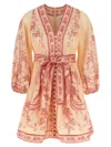 Zimmermann Beige Lucky Printed Mini Dress In Pink