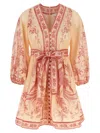 Zimmermann Beige Lucky Printed Mini Dress In Pink