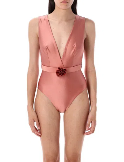 Zimmermann Lucky Plunge Flower One Piece In Pink