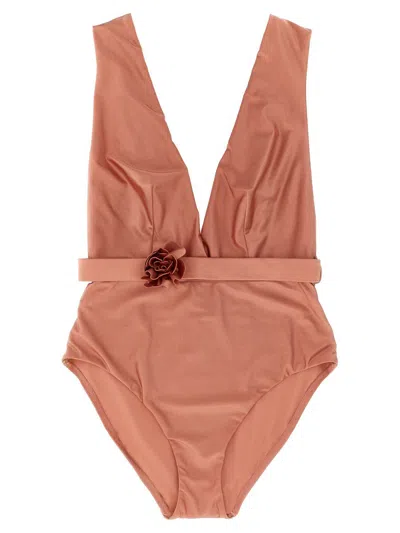 Zimmermann Lucky Plunge Flower One-piece Swimsuit In Pink
