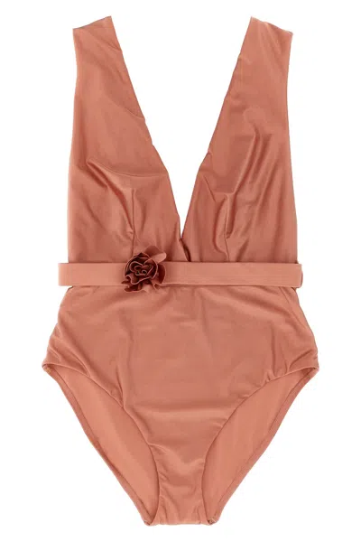 Zimmermann Lucky Plunge Flower One-piece Swimsuit In Pink