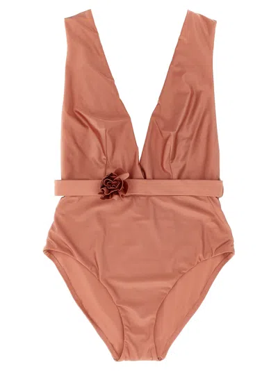 Zimmermann Lucky Plunge Flower One-piece Swimsuit In Pink