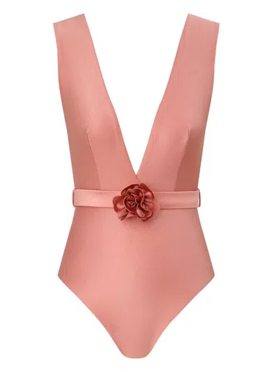 Zimmermann Lucky Plunge Flower One-piece Swimsuit In Pink