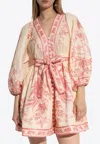 Zimmermann Beige Lucky Printed Mini Dress In Pink
