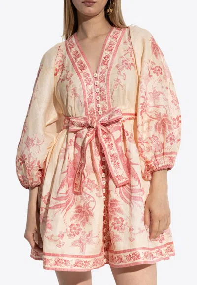 Zimmermann Lucky Plunge Mini Dress In Pink