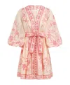 Zimmermann Lucky Pink Mini Dress With V Neck And All-over Floral Print In Linen Woman