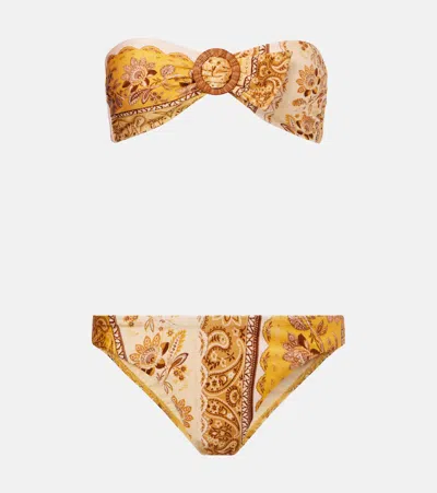 Zimmermann Lucky Printed Bandeau Bikini In Yellow