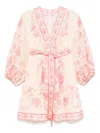 Zimmermann Beige Lucky Printed Mini Dress In Pink