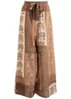 Zimmermann Lucky Brown Pants With Elastic Drawstring Waist And All-over Floral Print In Silk Woman