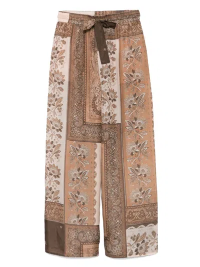 Zimmermann Lucky Printed Silk Trousers In Brown