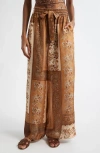 Zimmermann Lucky Brown Pants With Elastic Drawstring Waist And All-over Floral Print In Silk Woman