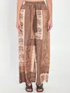 Zimmermann Lucky Brown Pants With Elastic Drawstring Waist And All-over Floral Print In Silk Woman