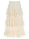 Zimmermann Women Ivory Embroidered Cotton Lucky Tiered Midi Skirt In Neutral