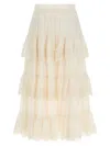 Zimmermann Women Ivory Embroidered Cotton Lucky Tiered Midi Skirt In White