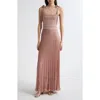Zimmermann Lucky Tie Shoulder Metallic Rib Maxi Dress In Metallic Pink