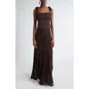 Zimmermann Lucky Tie Shoulder Metallic Rib Maxi Dress In Brown