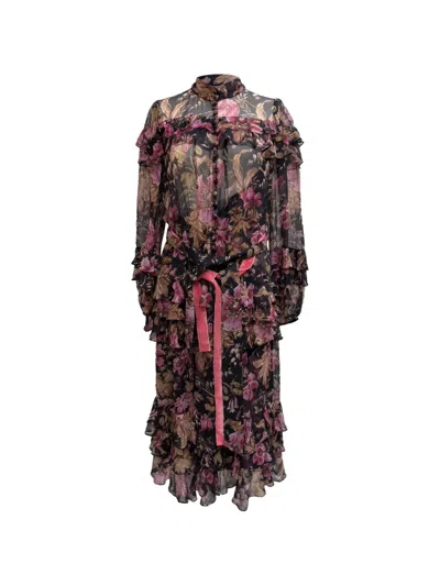 Pre-owned Zimmermann Lucky Tiered Frill Dress In Black
