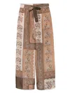 Zimmermann Lucky Brown Pants With Elastic Drawstring Waist And All-over Floral Print In Silk Woman