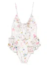 Zimmermann Multicolour Floral Swimsuit With Ruffled Edges And Adjustable Ties In Multi