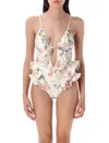 Zimmermann Multicolour Floral Swimsuit With Ruffled Edges And Adjustable Ties In Multi