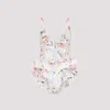 Zimmermann Multicolour Floral Swimsuit With Ruffled Edges And Adjustable Ties In White