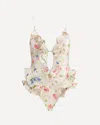 Zimmermann Multicolour Floral Swimsuit With Ruffled Edges And Adjustable Ties In Multi