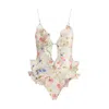 Zimmermann Multicolour Floral Swimsuit With Ruffled Edges And Adjustable Ties In White