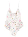 Zimmermann Multicolour Floral Swimsuit With Ruffled Edges And Adjustable Ties In Multi