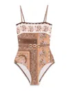 Zimmermann Lucky Belted One-piece Bandeau Swimsuit In Brown