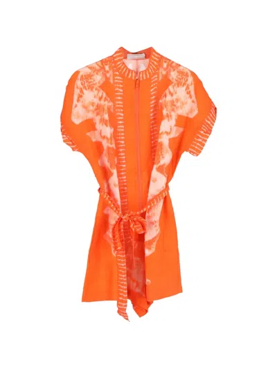 Pre-owned Zimmermann Lulu Tie-dye Zipped Playsuit In Orange