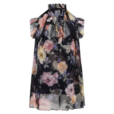 Zimmermann Luminosity Frilled Floral Blouse In Black