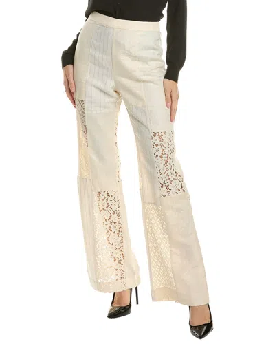 Zimmermann Patchwork Lace-paneled Linen And Silk-blend Jacquard Wide-leg Pants In White