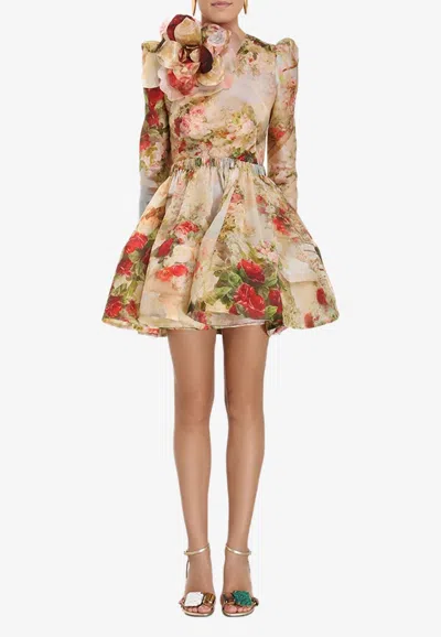 Zimmermann Luminosity Ruched Floral Mini Dress In Multicolor