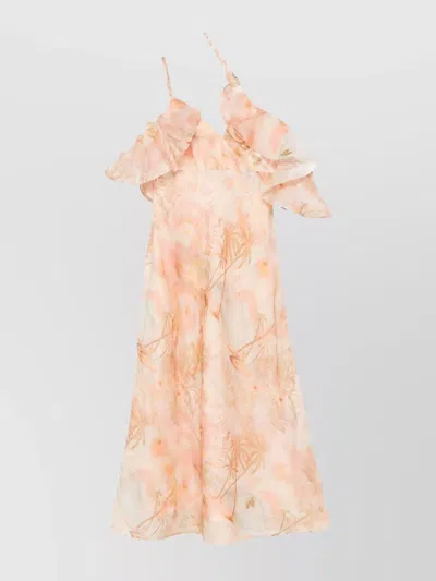 ZIMMERMANN LUMINOUS FLORAL RUFFLE SILK DRESS