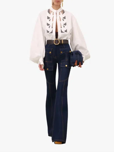 Zimmermann Luna Applique Blouse In Ivory In Multi
