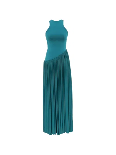 Zimmermann Luna Asymmetrical Pleated Dress In Green