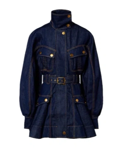 Zimmermann Luna Belted Denim Minidress In Black