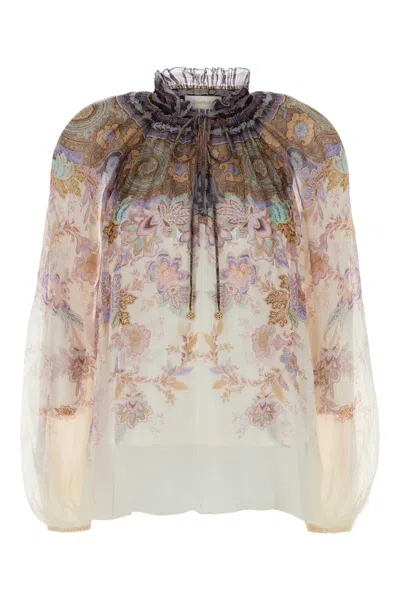Zimmermann Beige Regular Printed Shirt In Multi