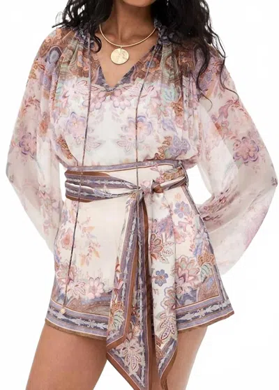 Zimmermann Luna Billow Blouse In Cream Blue Paisley In Multi