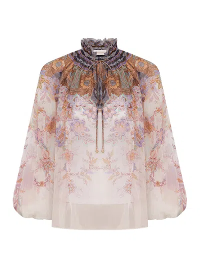 Zimmermann Luna Billow Puffed-sleeve Blouse In Pink