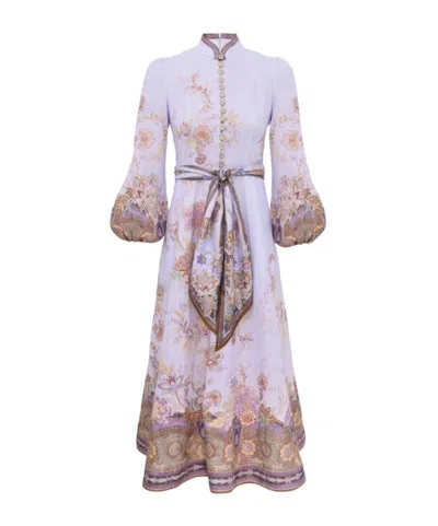 Zimmermann Luna Paisley Print Long Sleeve Linen Midi Dress In Multi