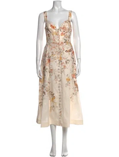 Pre-owned Zimmermann Luna Buttoned Picnic Dress Midi Length Dress W/ Tags In Neutral