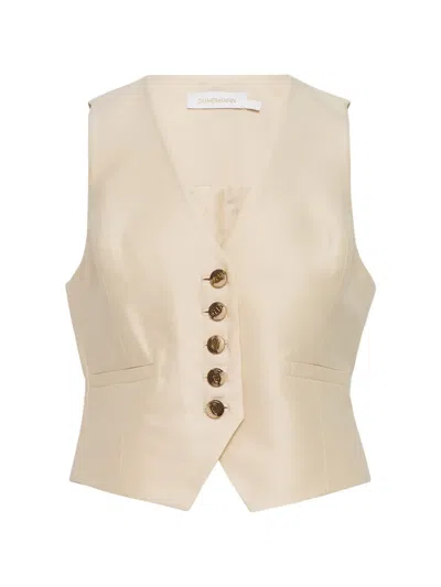 Zimmermann Luna Buttoned V-neck Waistcoat In Neutral