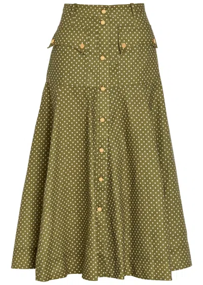 Zimmermann Luna Cargo Patterned Linen Midi Skirt In Green