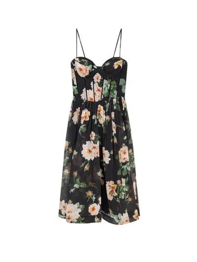Zimmermann Luna Floral-print Linen And Silk-blend Midi Dress In Black